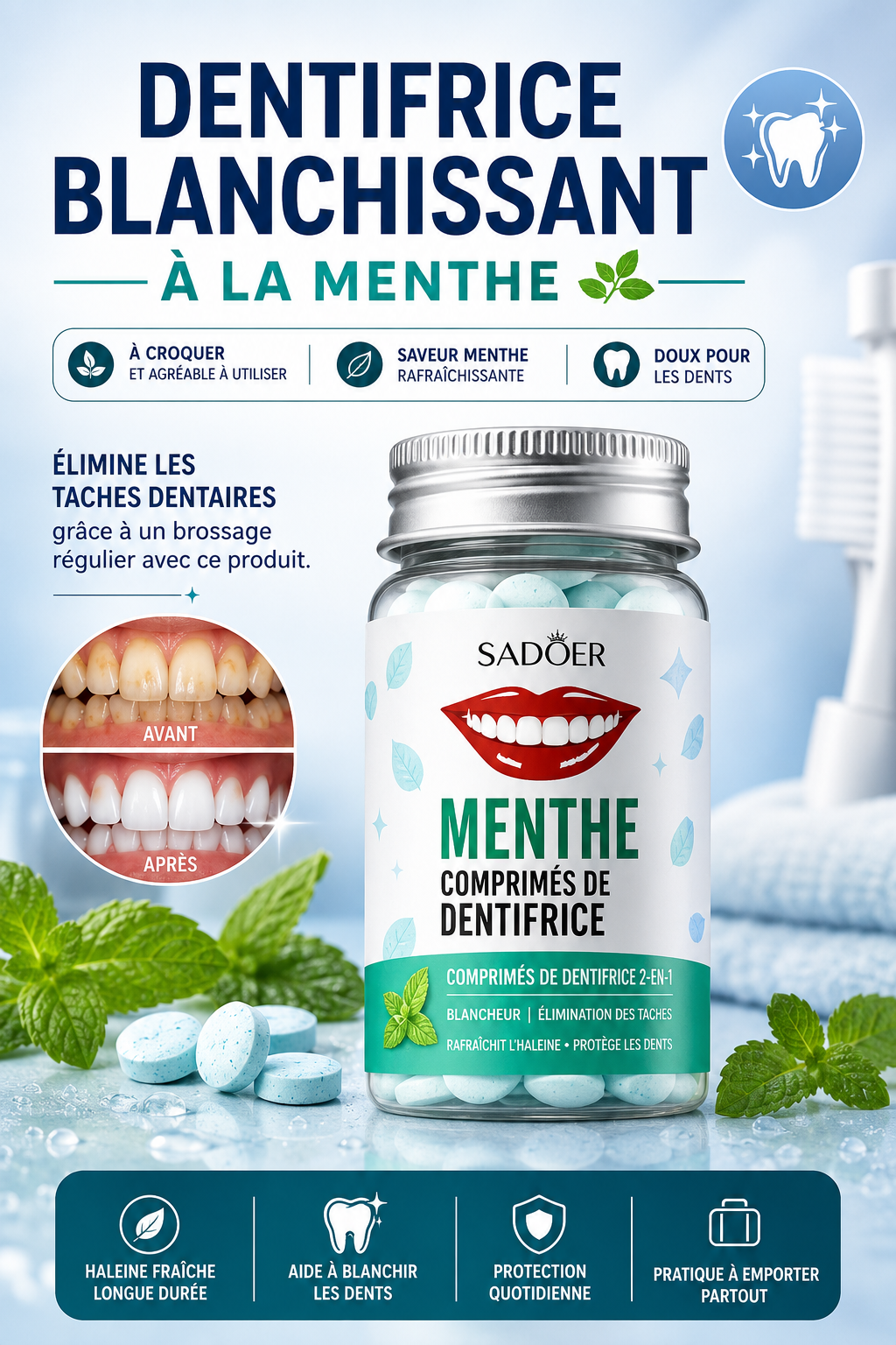 COMPRIMES DE DENTIFRICE A LA MENTHE 🦷🌿