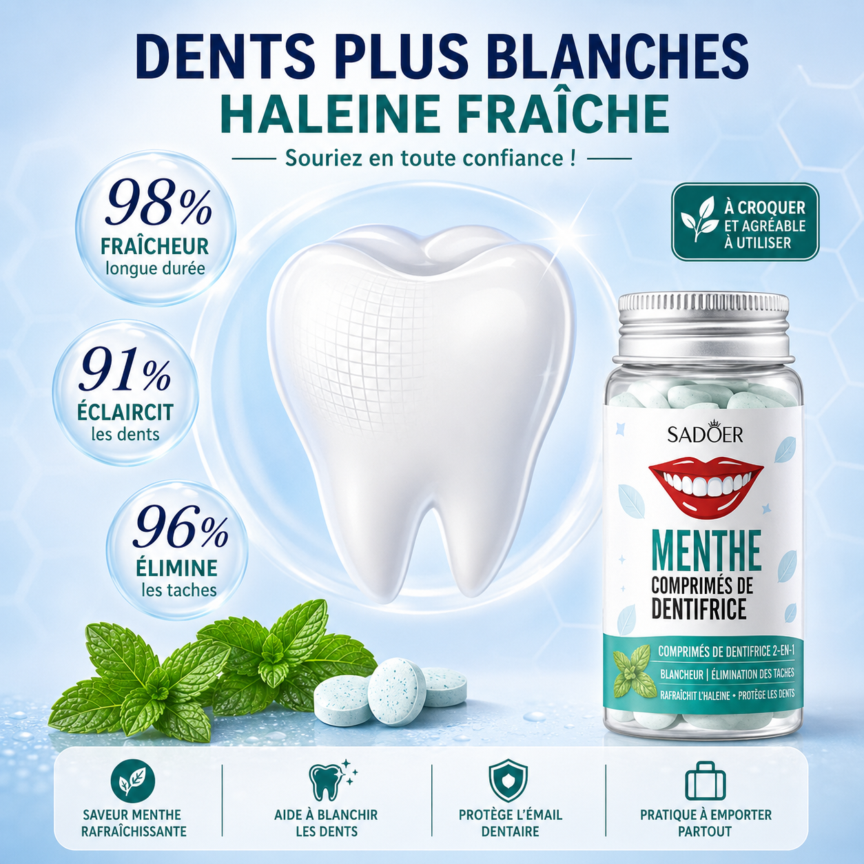 COMPRIMES DE DENTIFRICE A LA MENTHE 🦷🌿