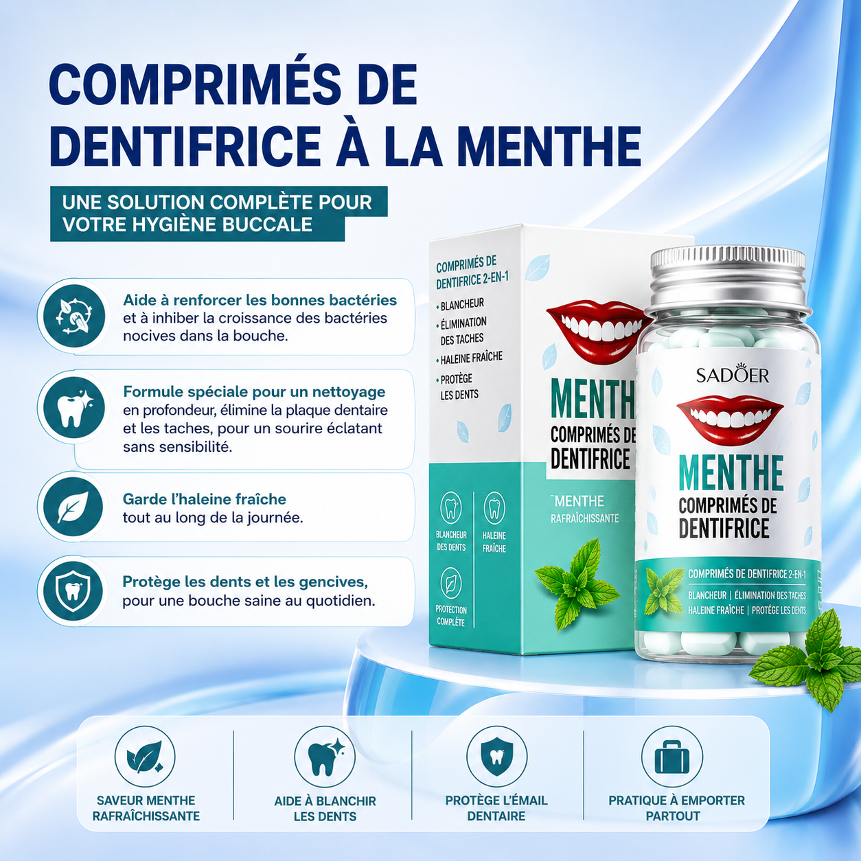 COMPRIMES DE DENTIFRICE A LA MENTHE 🦷🌿